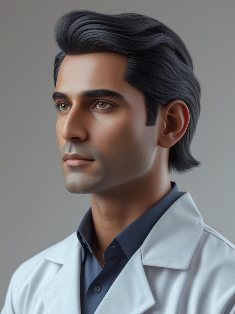 genrate profile images for realistic male eye surgeon with fair indian skin tone posing formally (1)